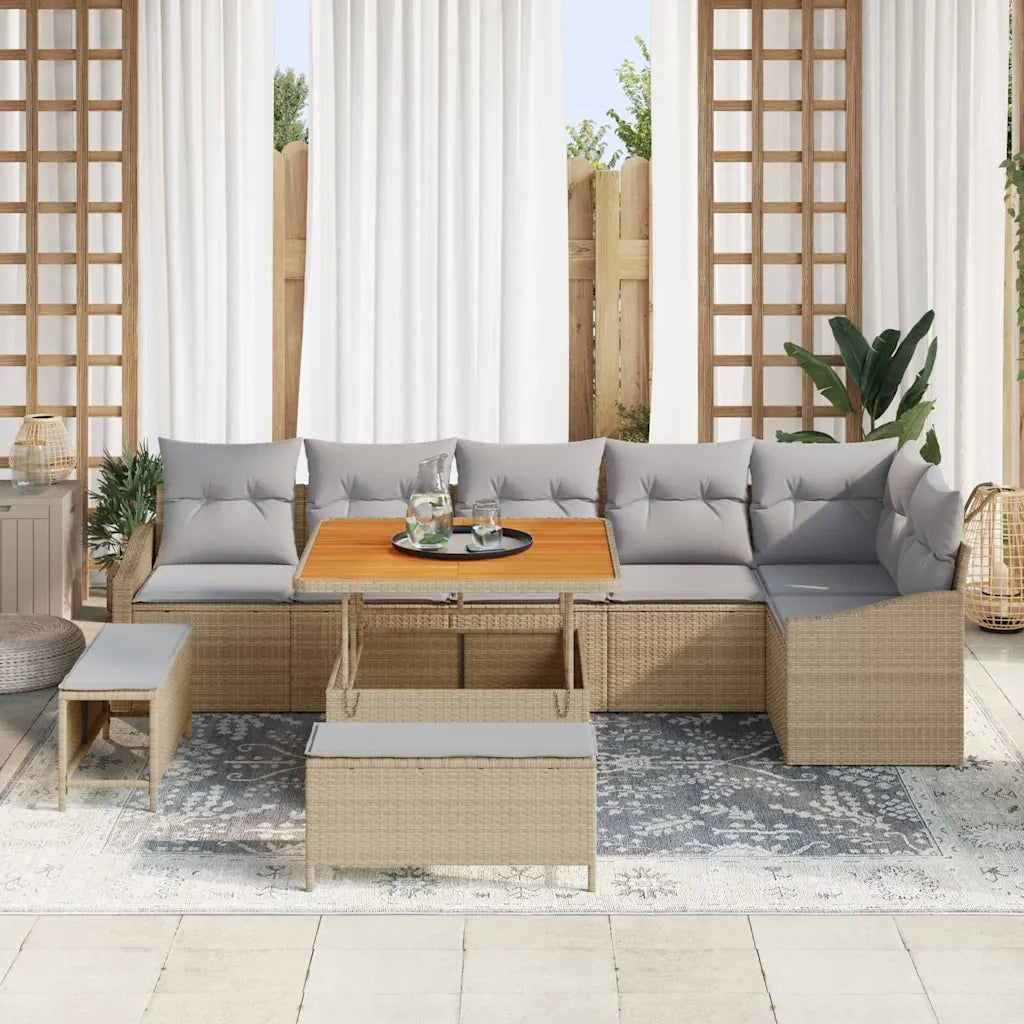 Set Divano da Giardino con cuscino 9 pcs Beige Poly Rattan
