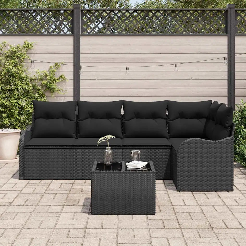 Set Divano da Giardino con archiviazione 6 pcs Nero polyrattan