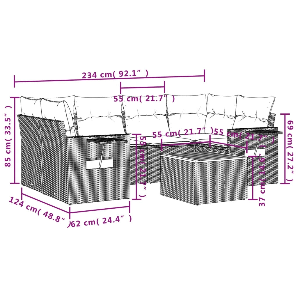 Set Divani da Giardino con Cuscini 7pz Nero Polyrattan 3224459