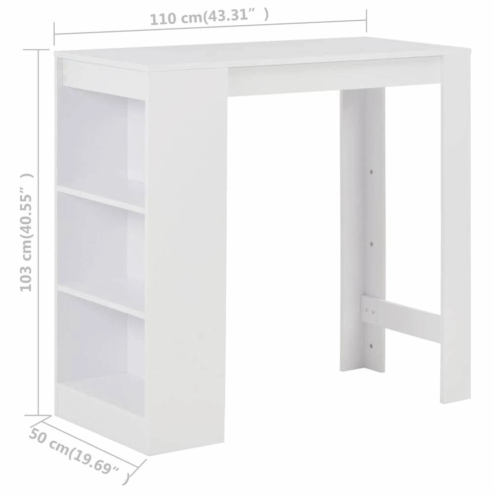 Bar Table With Shelf, White, 110x50x103 Cm