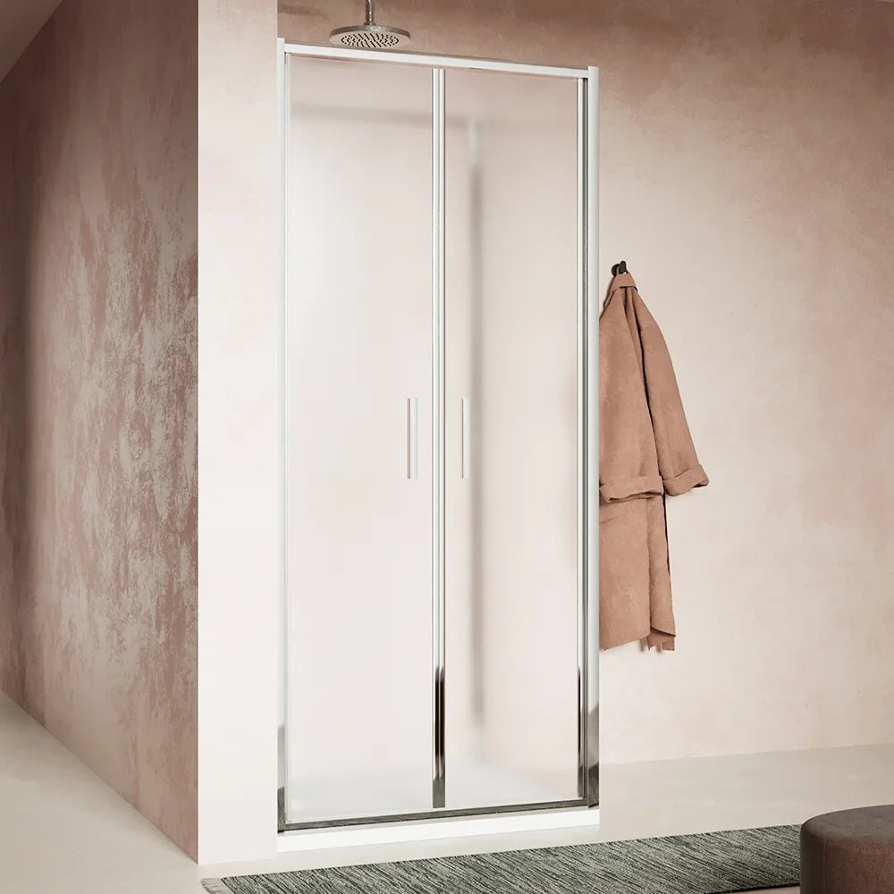Box doccia slim 80x70cm con porta saloon e parete fissa profili cromati e vetro 6mm anticalcare opaco h190| Portofino