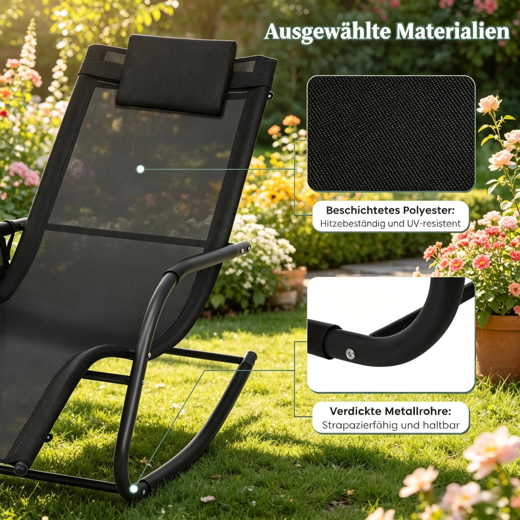 SEDIA A DONDOLO 152x83x62 cm Metallo e poliestere Nero