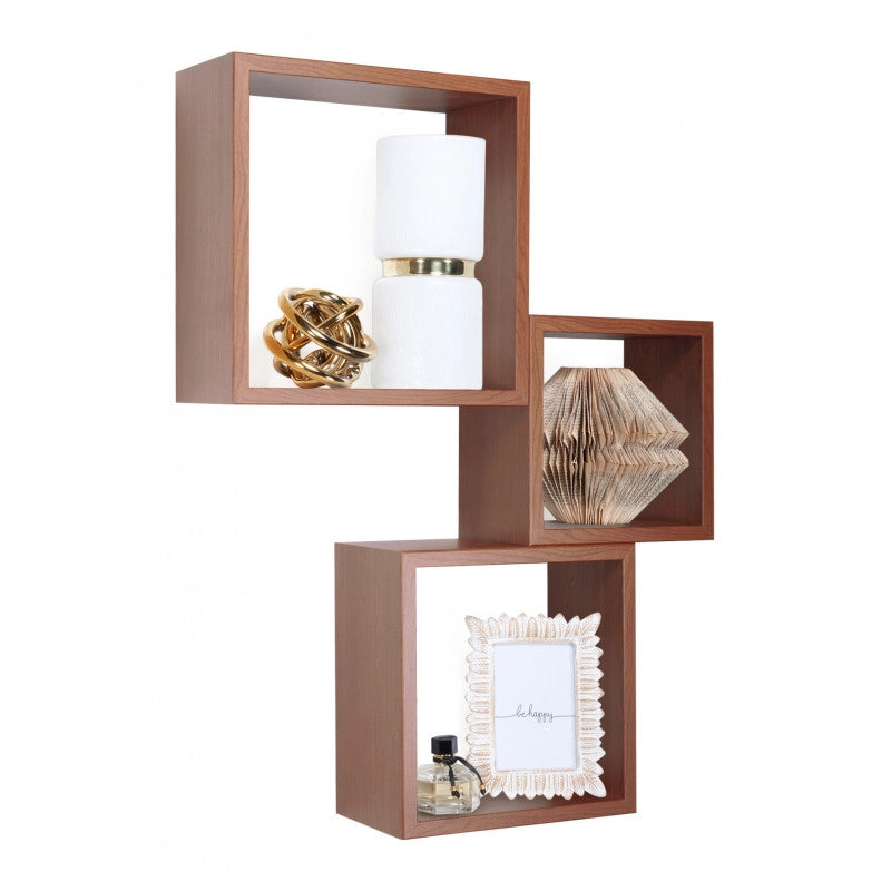 Set di 3 Mensole da Muro, Cubi Arredo, Mensole Cubo, Cubi da Parete, Ciliegio, 35x35, 30x30 e 25x25 p15,5 cm - Incubo