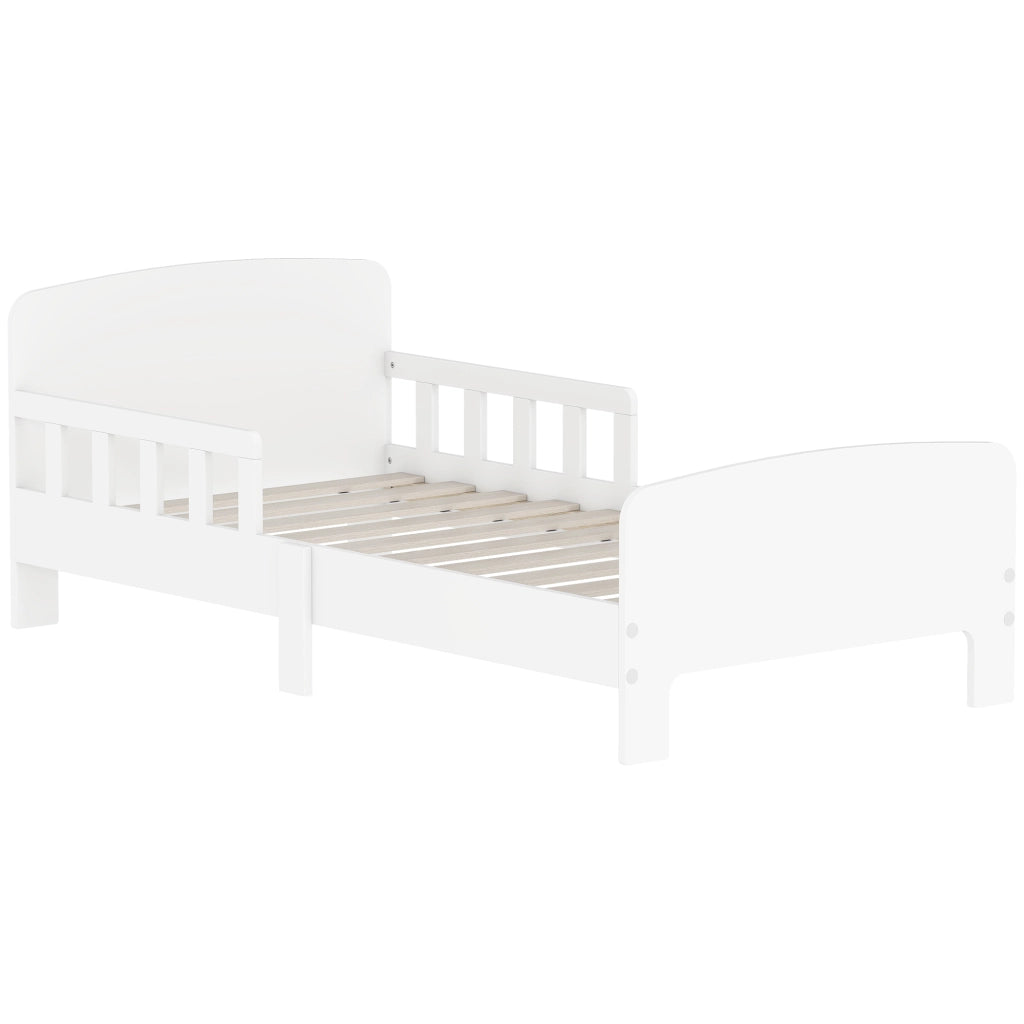 Letto per bambini a terra con sponde di sicurezza e rete a doghe struttura robusta per cameretta bianco 143,5 x 74,2 x 54 cm