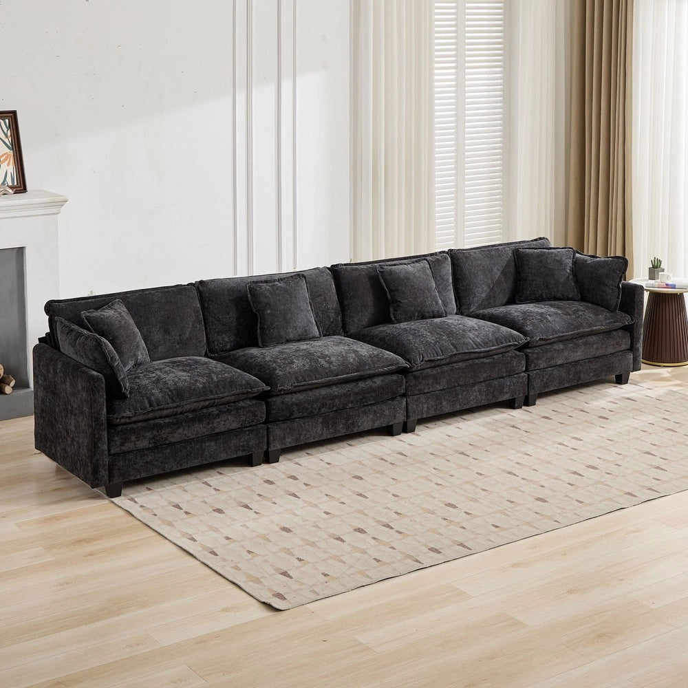 Divano 4 posti ¨C Minimal ¨C nero tessuto imbottito cuscini