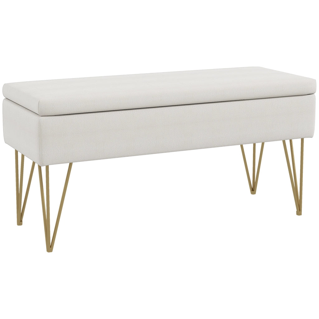 EasyComfort Panca Fondo Letto con Contenitore in Tessuto e Gambe in Acciaio, 100x40x49cm, Crema
