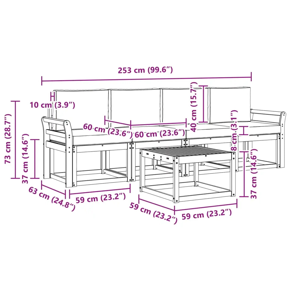Set di divani da esterno 5 pz Bianco e Grigio Chiaro Poliestere 3387210