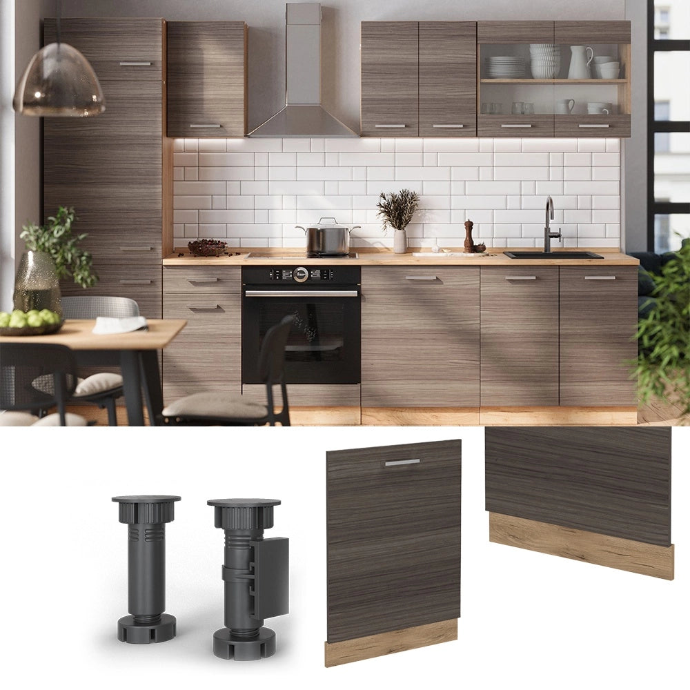 Pannello frontale della lavastoviglie R-Line Grigio nobile/Rovere dorato 60 cm, PL Antracite Vicco