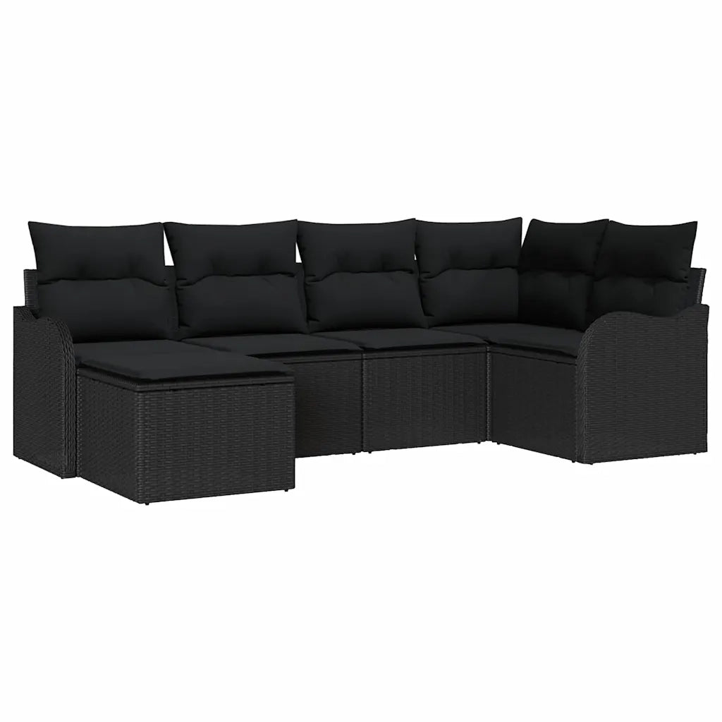 Set Divano da Giardino con cuscino 6 pcs Nero Poly Rattan
