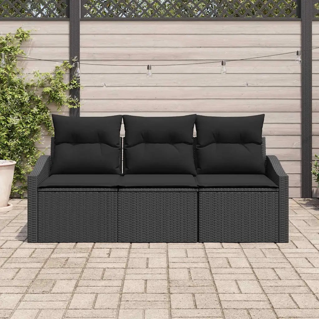 Set di divani con cuscino 3 pz | Set Salotto da Giardino Nero polyrattan