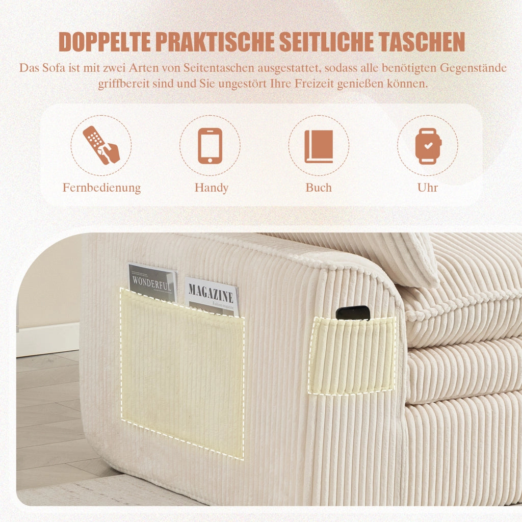 Divano 2 Posti in Tessuto a Coste con Cuscini ¨C MINIMAL ¨C Beige