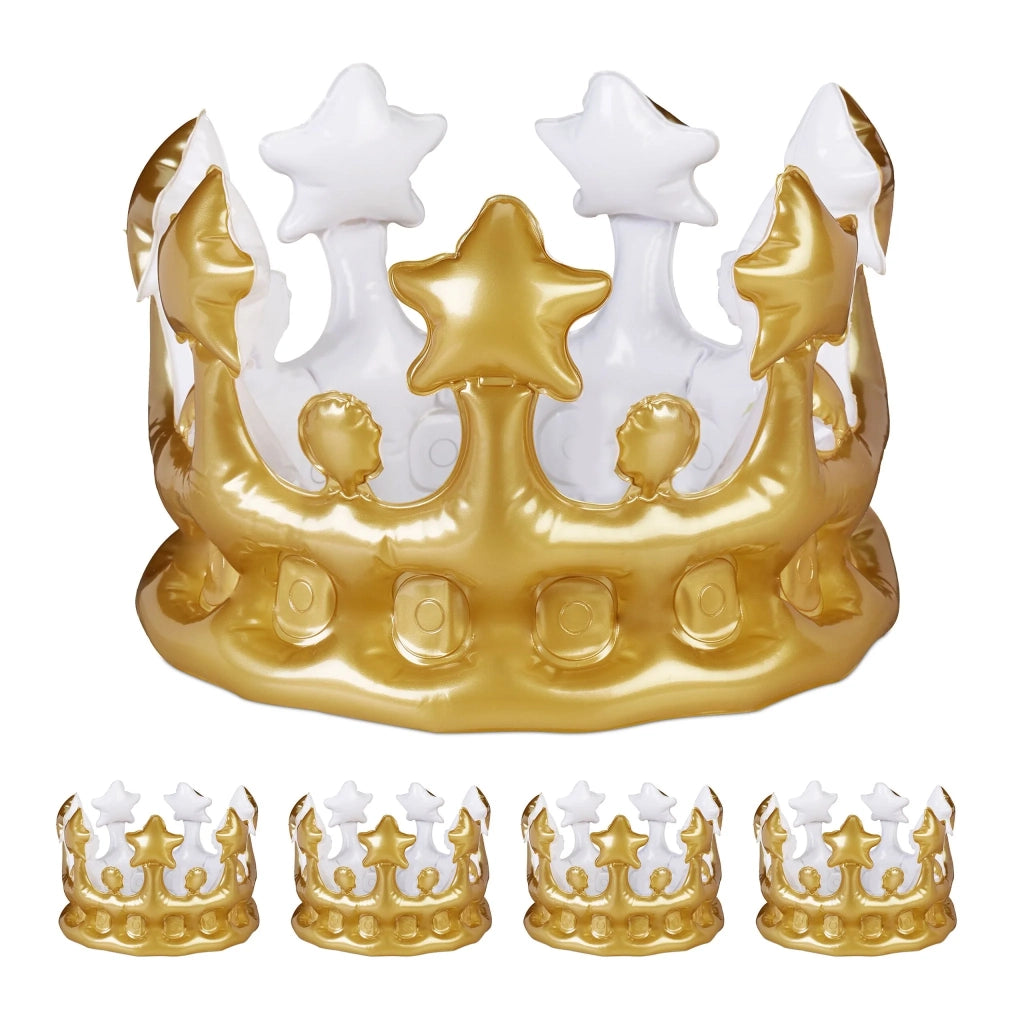 Set di 5 corone gonfiabili travestimento carnevale festa leggera 15 x 15 x 10 cm in plastica dorata 13_0016033