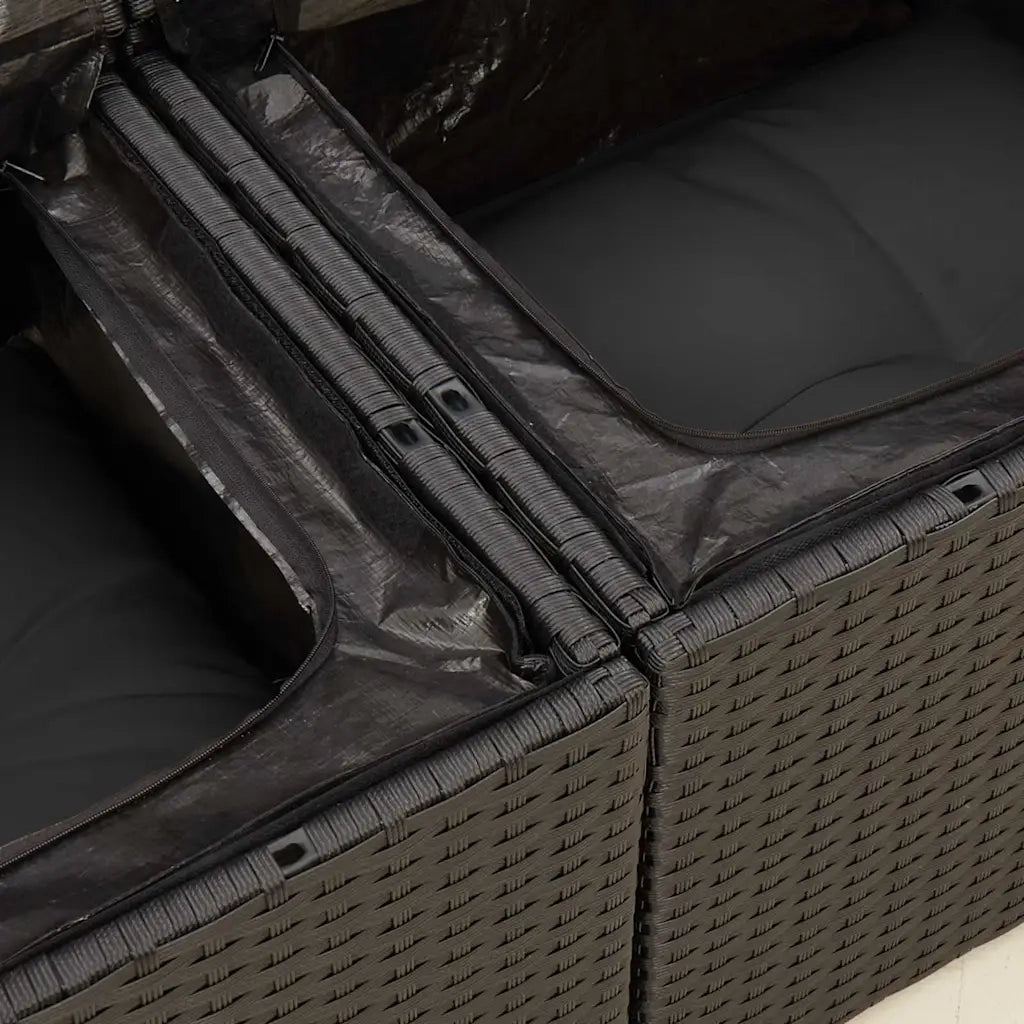 Divano da giardino con cuscini 2 posti nero in polyrattan 365992