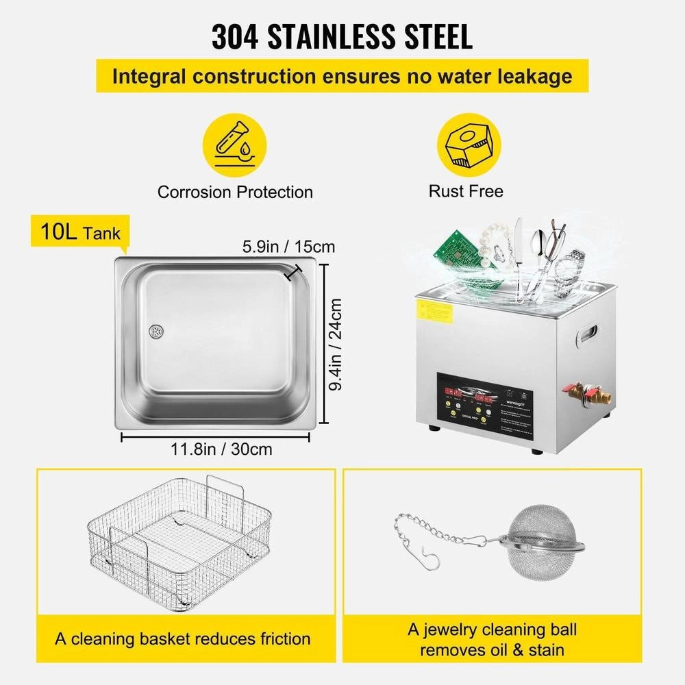 10L Enhanced Ultrasonic Cleaner (400W Heater, 240W Ultrasound) Professional Digital Laboratory Ultrasonic Cleaner With Heating Timer For Cleaning Parts And Instruments