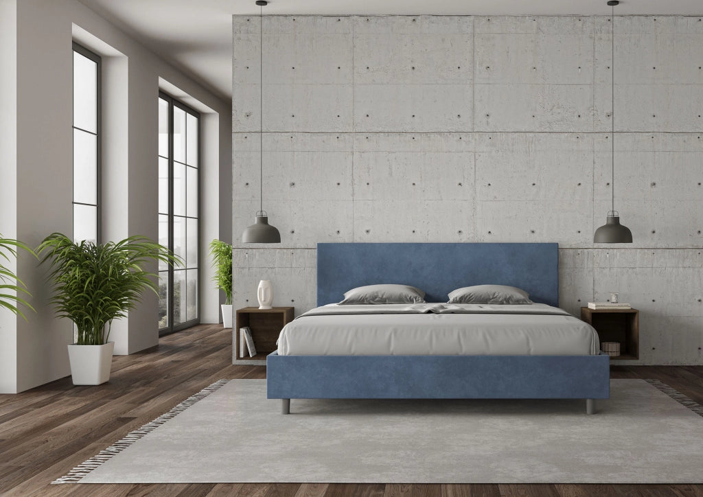 BS COM Letto con rete imbottito 180x190 microfibra blu