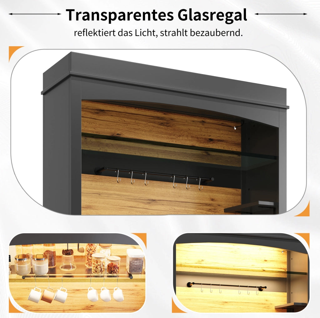 ARMADIO CUCINA LED 107x43x184 cm Nero MDF e Metallo