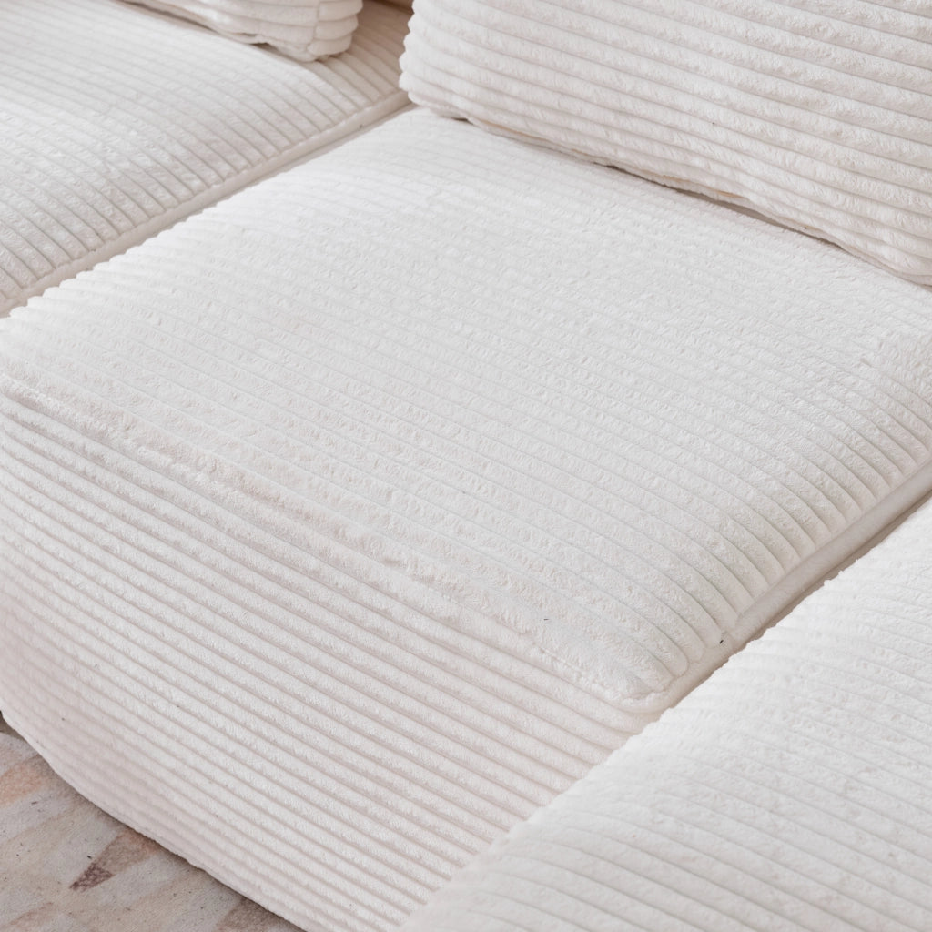 Divano 2 posti beige in velluto a coste 265 cm con portabicchieri e cuscini