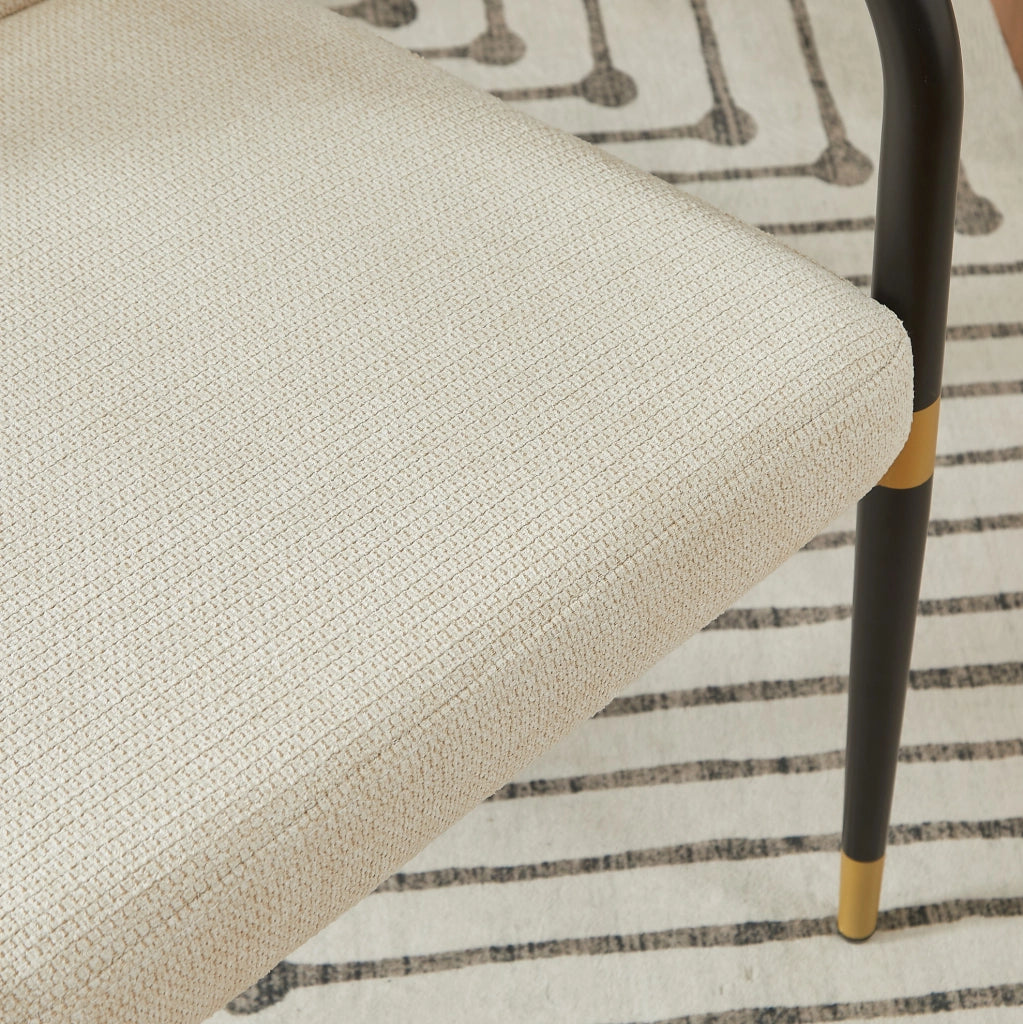 Set di 2 sedie da pranzo con braccioli in tessuto beige e dettagli dorati