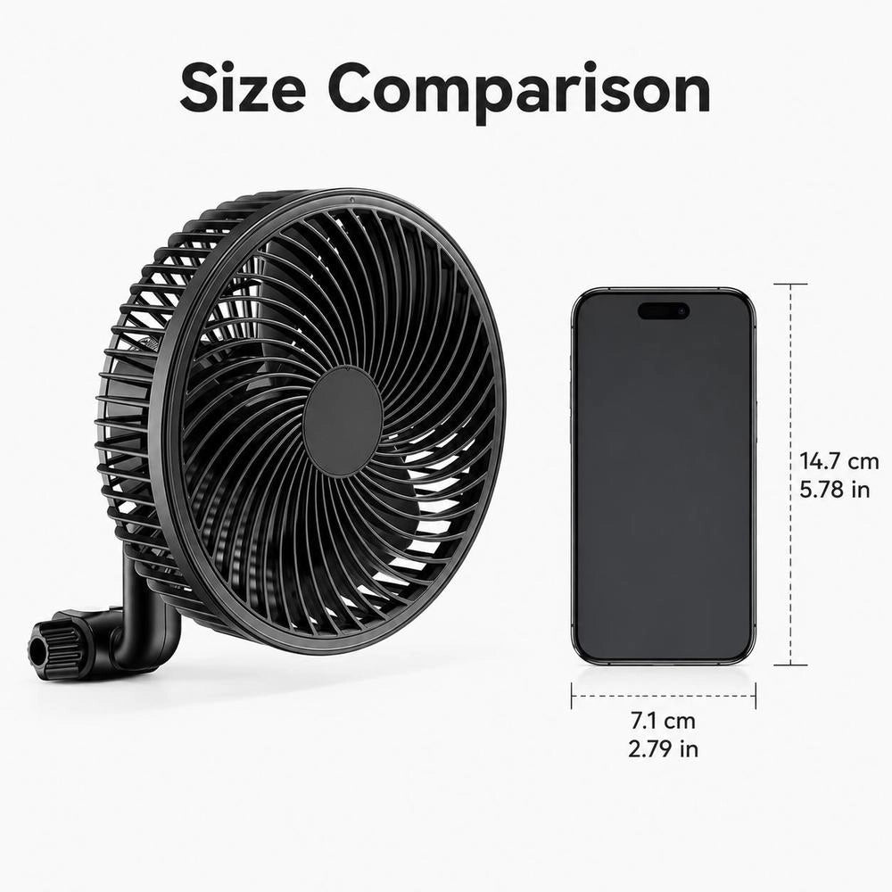 Plant Fan, Grow Tent Clip On Fan Rechargeable, USB Port With 9 Speeds & Circulation Mode, Smart Control, Powerful Oscillating, Long Runtime For Hydroponics Circulation Cooling, Black, 1 Pack