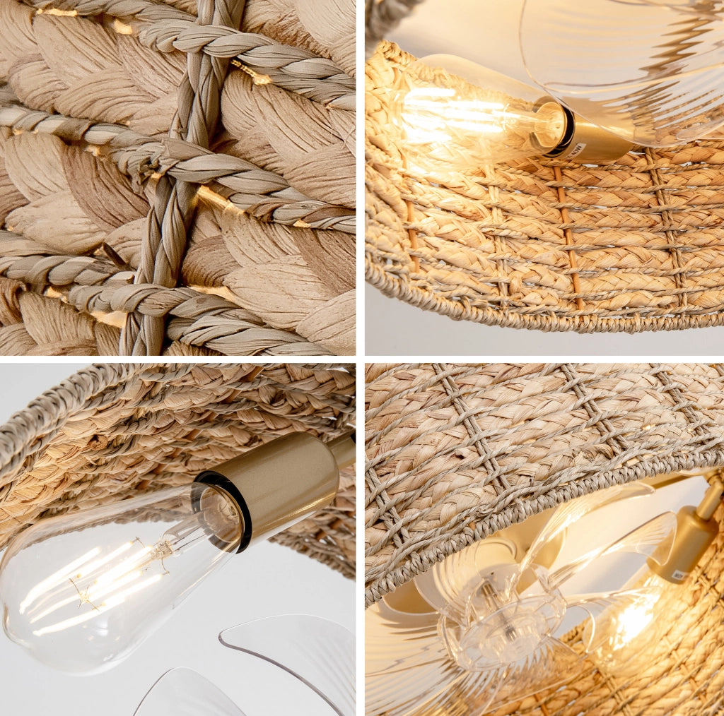 VENTILATORE da soffitto con luce in rattan color rame, controllo App e telecomando