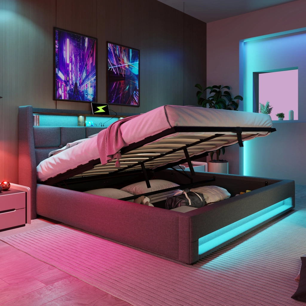 Letto imbottito 180x200 cm con illuminazione LED e USB