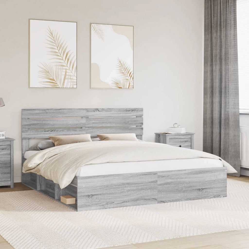 Letto matrimoniale | Letto per adulti | Struttura del letto Grigio Sonoma 200 x 200 cm Pino massello