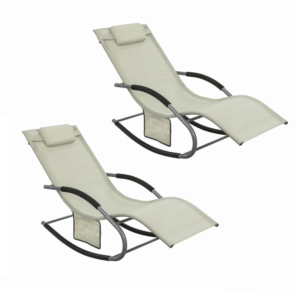 2 x Sedie a Dondolo da Giardino poltrone Esterno con Cuscino e Tasca Laterale Beige OGS28-MIx2