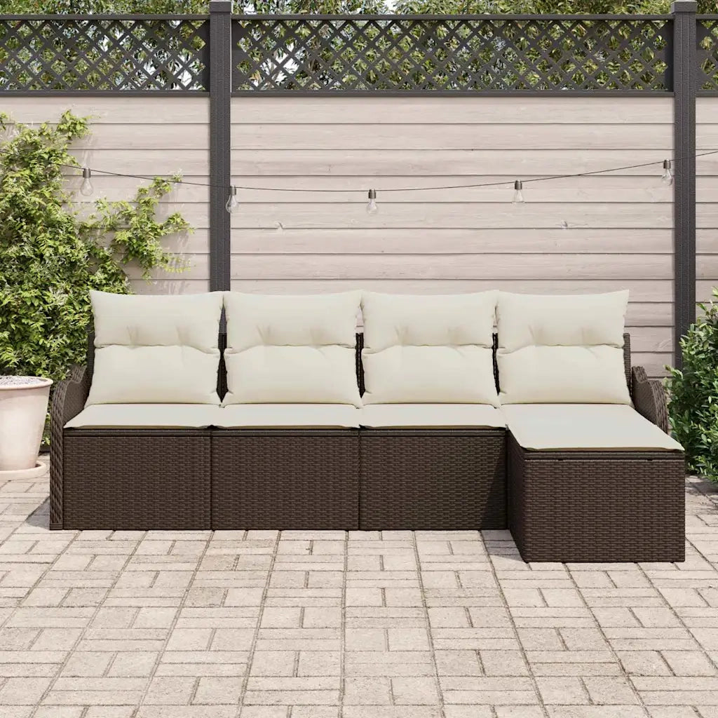 Set Divano da Giardino con cuscino 5 pcs Marrone Poly Rattan