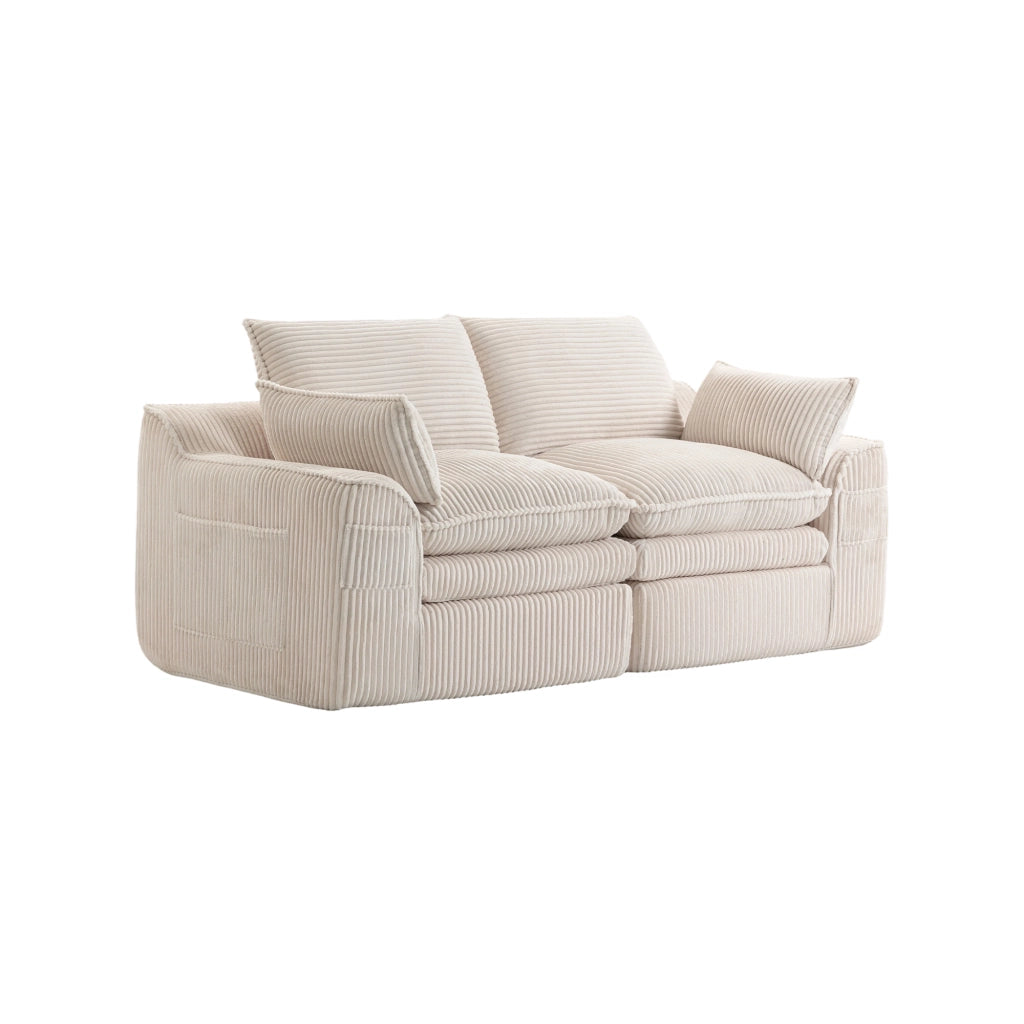 Divano 2 Posti in Tessuto a Coste con Cuscini ¨C MINIMAL ¨C Beige