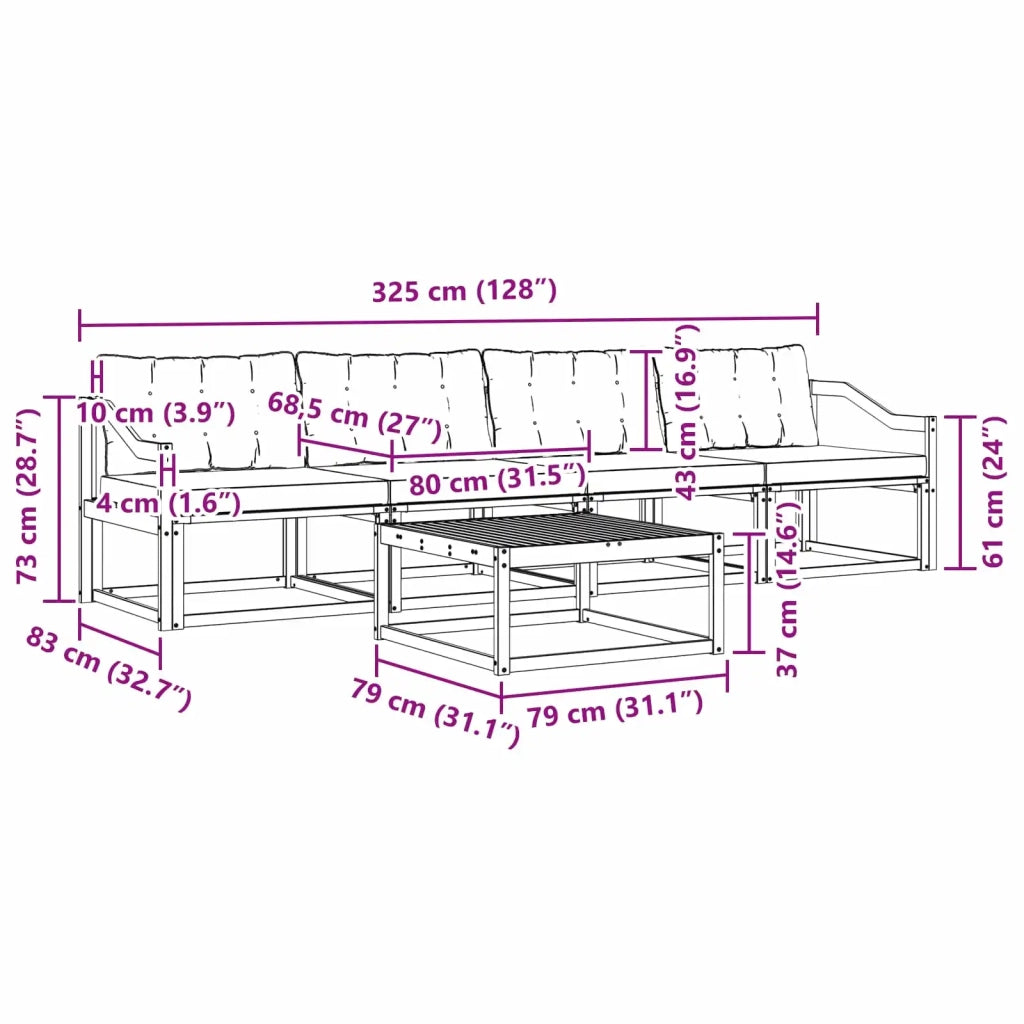Set di divani da esterno 5 pz Bianco e Nero 3388406