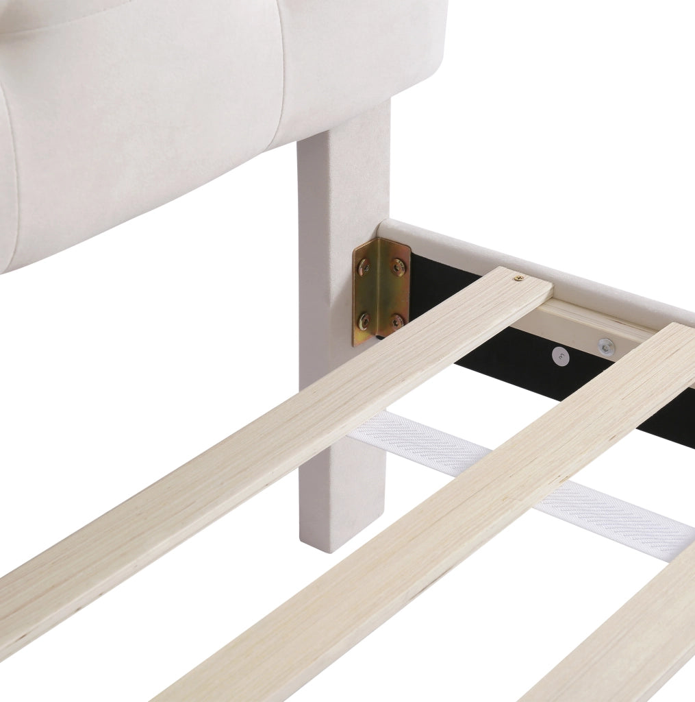 Letto imbottito 90x200 cm con rete a doghe e cassetto in velluto beige