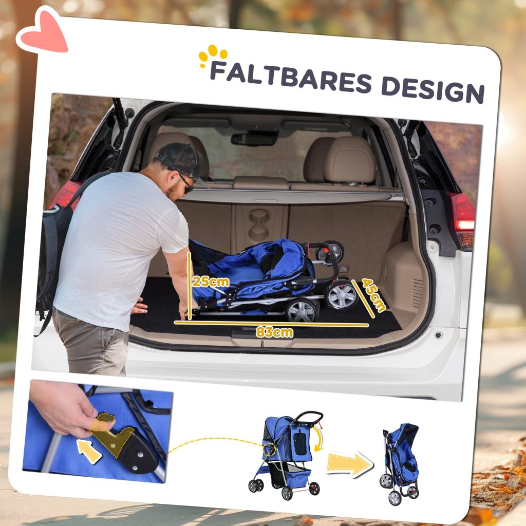 Carrello per cani pieghevole e leggero, blu, ideale per escursioni