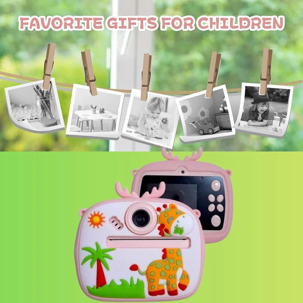 Trade Shop - Fotocamera Per Bambini Con Stampa Istantanea Termica Per Foto Video Batteria Ricaricabile -