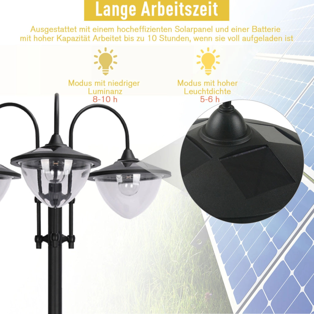 Lanterna solare da esterno a 3 teste 60x55x189 cm in plastica nera IP44