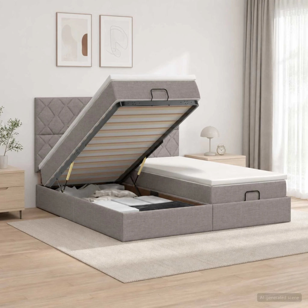 Letto Ottomano con Materasso e LED Tortora 200 x 200 cm Tessuto 3458469