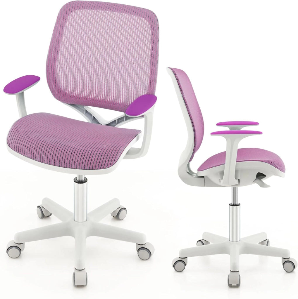 Sedia da Scrivania per Bambini, Sedia Girevole per Computer con Altezza Regolabile, Ruote con Freno, Braccioli Morbidi, Mobile Ergonomica per Bambini 6-15 Anni (Viola)