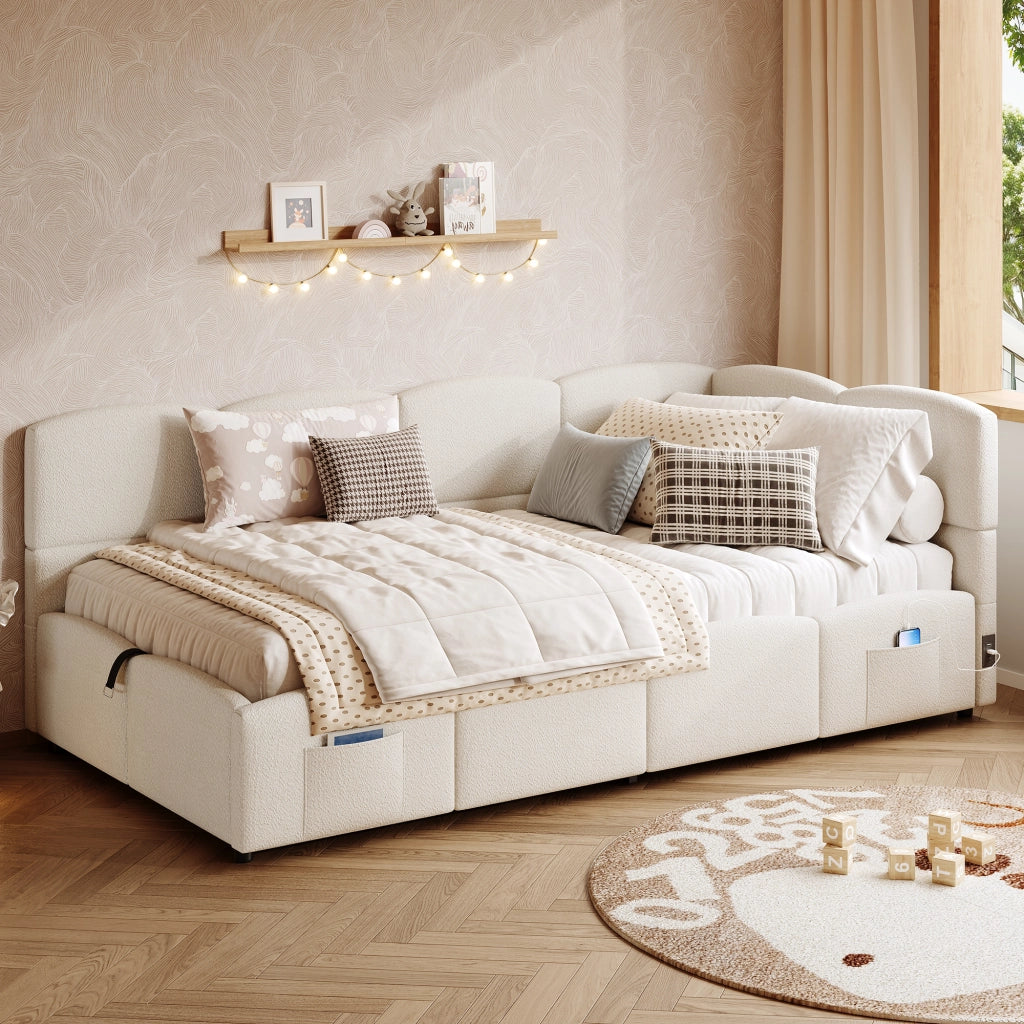 Letto con stoccaggio idraulico Bouclé 90x200 cm