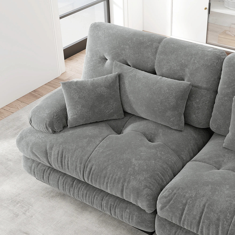 Divano angolare Cloud - Xylo - 2 posti in chenille con ampi braccioli e pouf, grigio