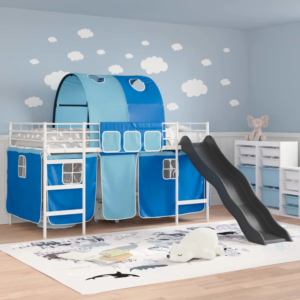 Letto a castello per bambini con tende Bianco e Blu Metallo 42020863