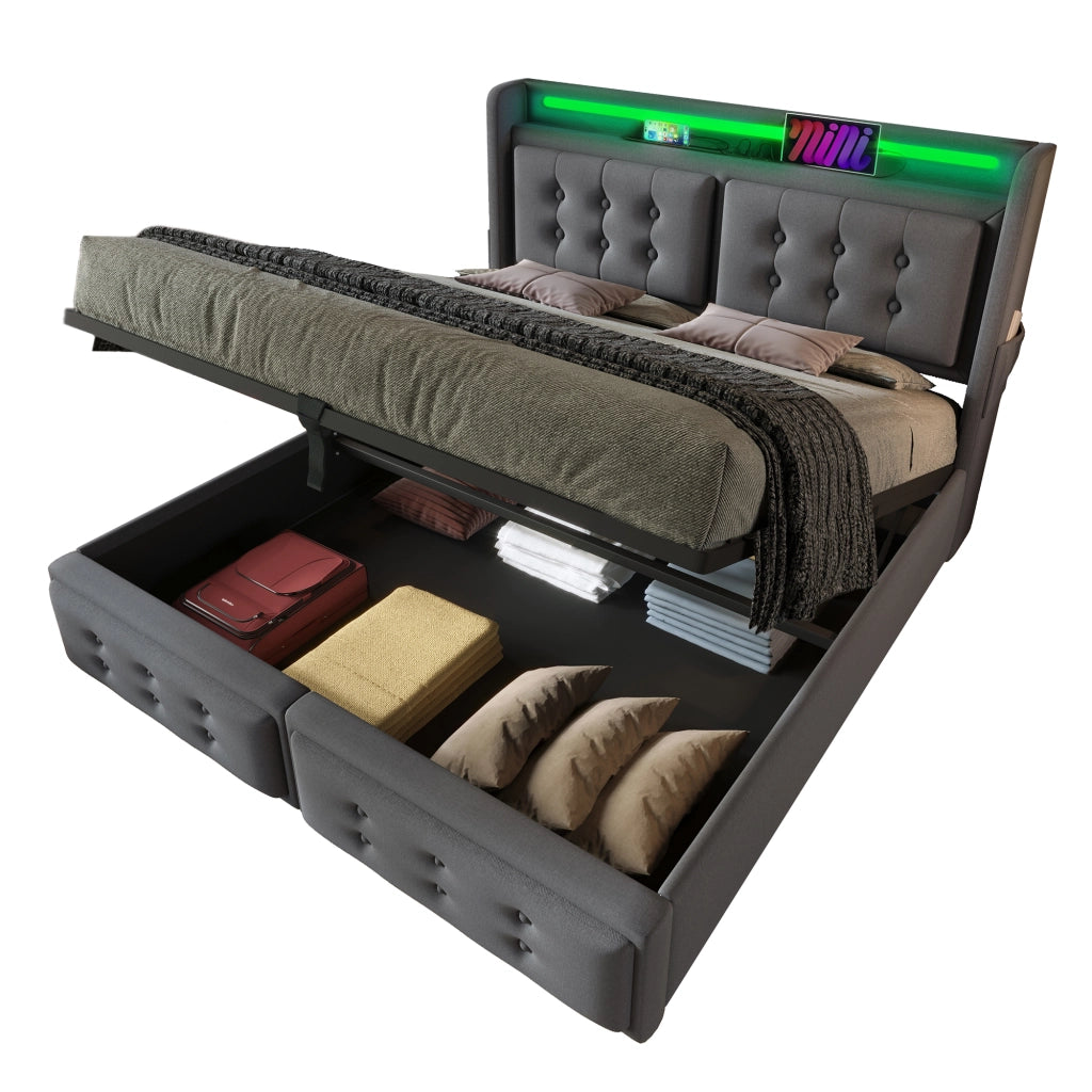 Letto matrimoniale 180x200 cm con testiera LED e contenitore
