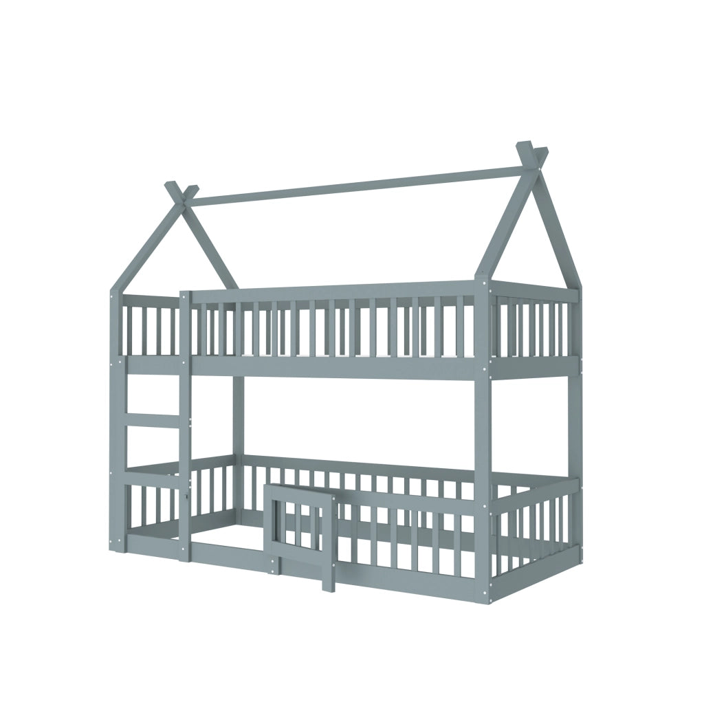 Letto a castello per bambini 90x200 cm con scala integrata e porta grigio