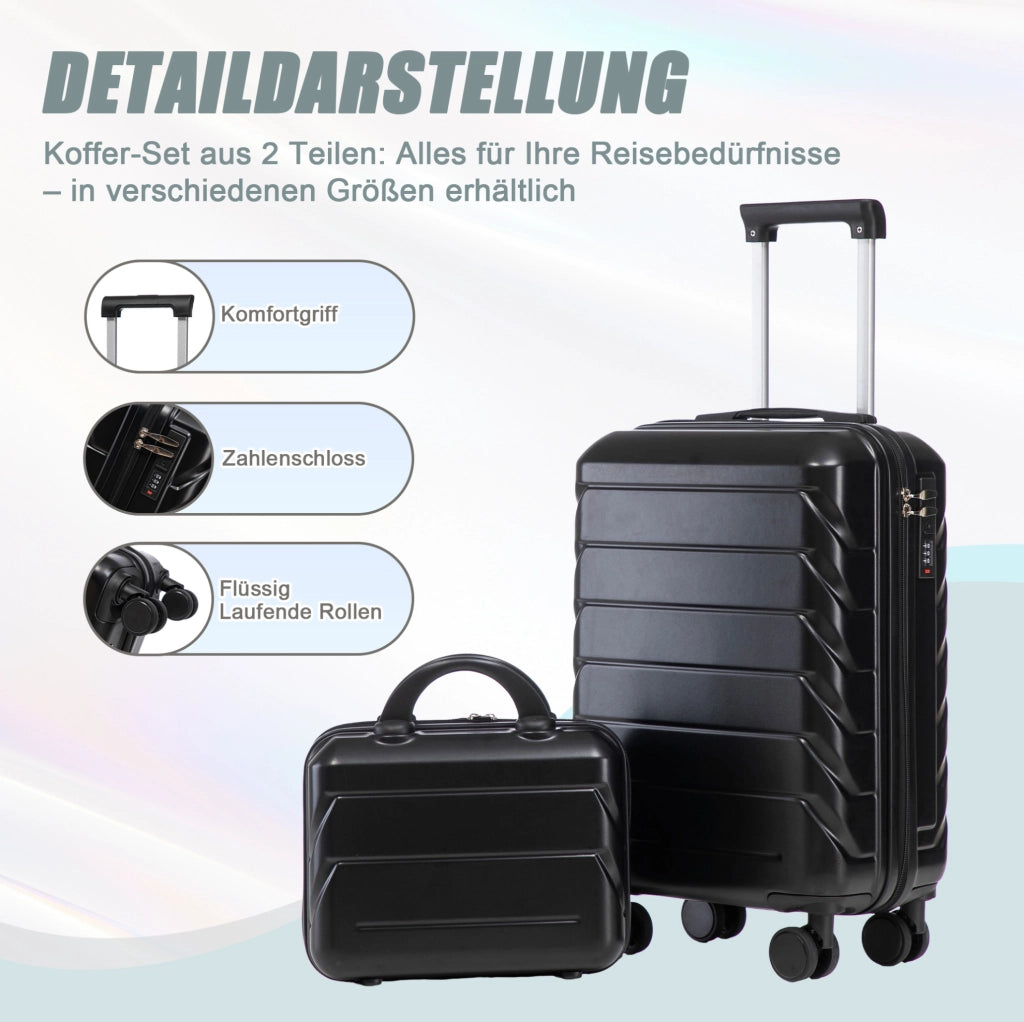 Set Valigie Rigide ABS 14" e 19" con Lucchetto a Combinazione e Beauty Case 14" Nero
