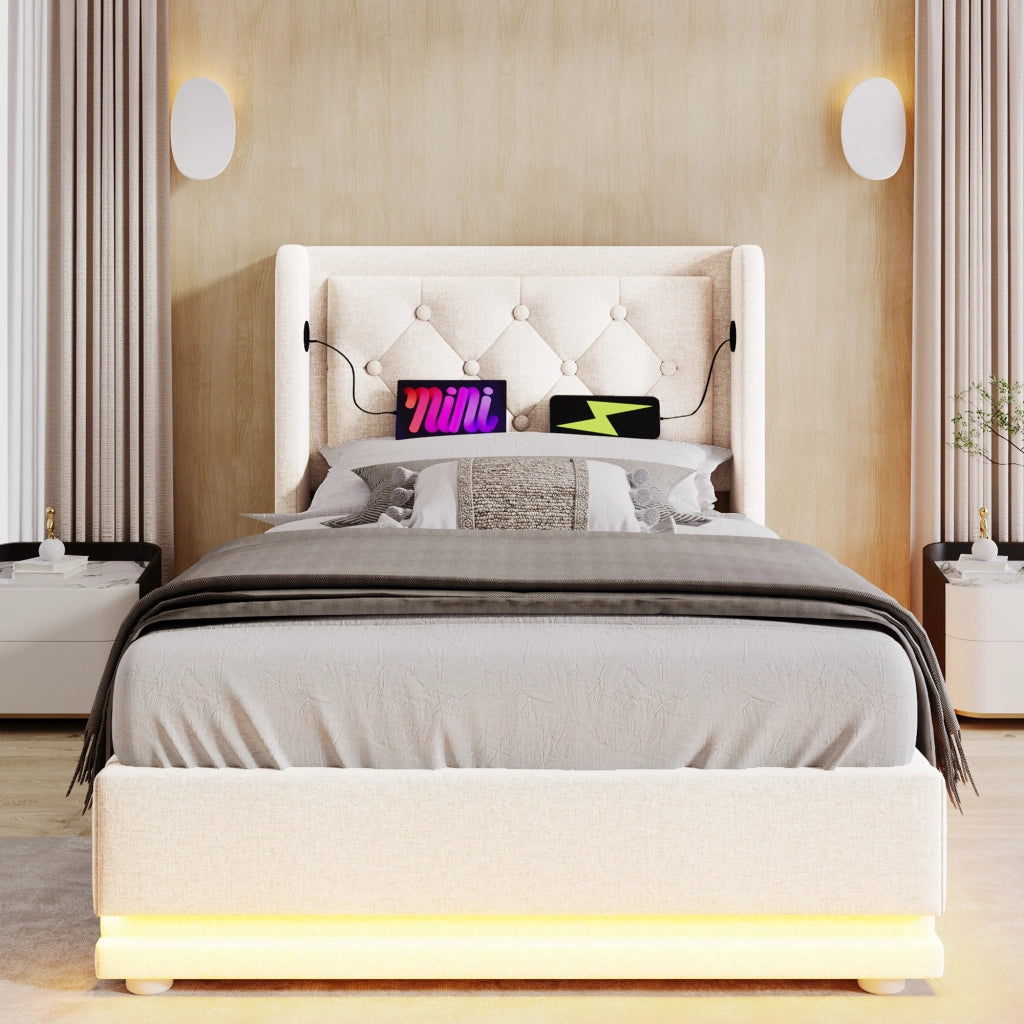 Letto singolo contenitore beige 90x200 cm