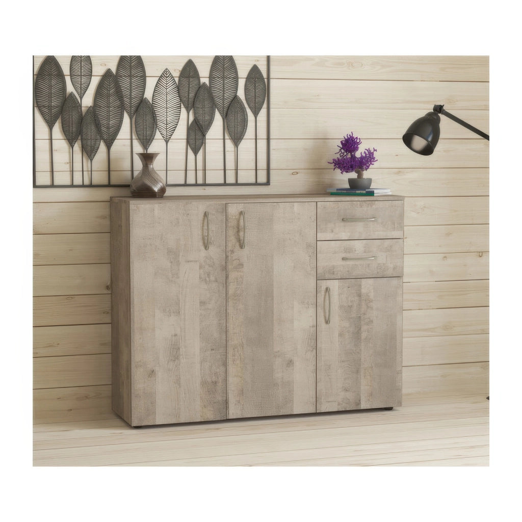 Mobile Multiuso in Kit Rovere Platino 102 x 35,5 x h 92,5 cm a 3 Ante e 2 Cassetti