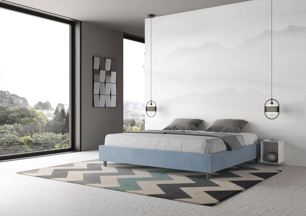 BS COM Letto contenitore imbottito 180x210 microfibra azzurro