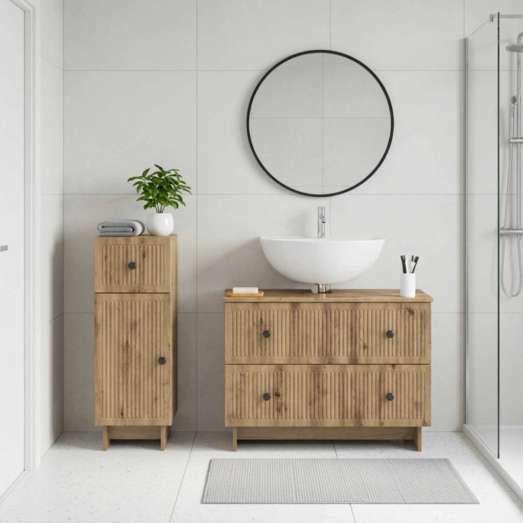 Set di Armadi da Bagno da 2 Pezzi EDE Rovere Artigianale 3417665