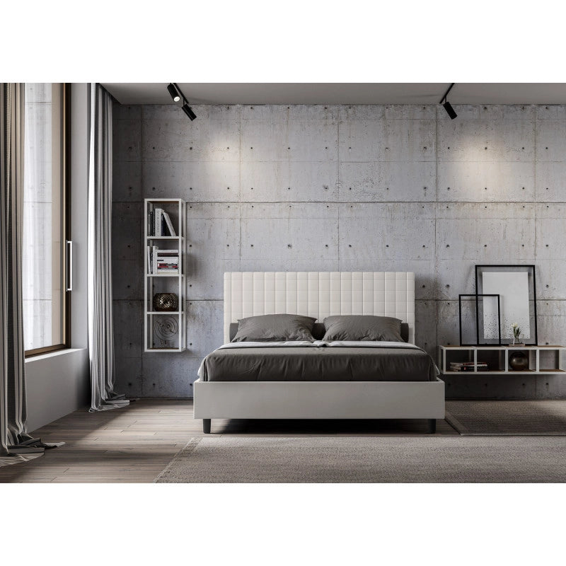 Letto imbottito Letto Matrimoniale alla Francese 150x210 cm Sunny - Bianco,Similpelle,Contenitore