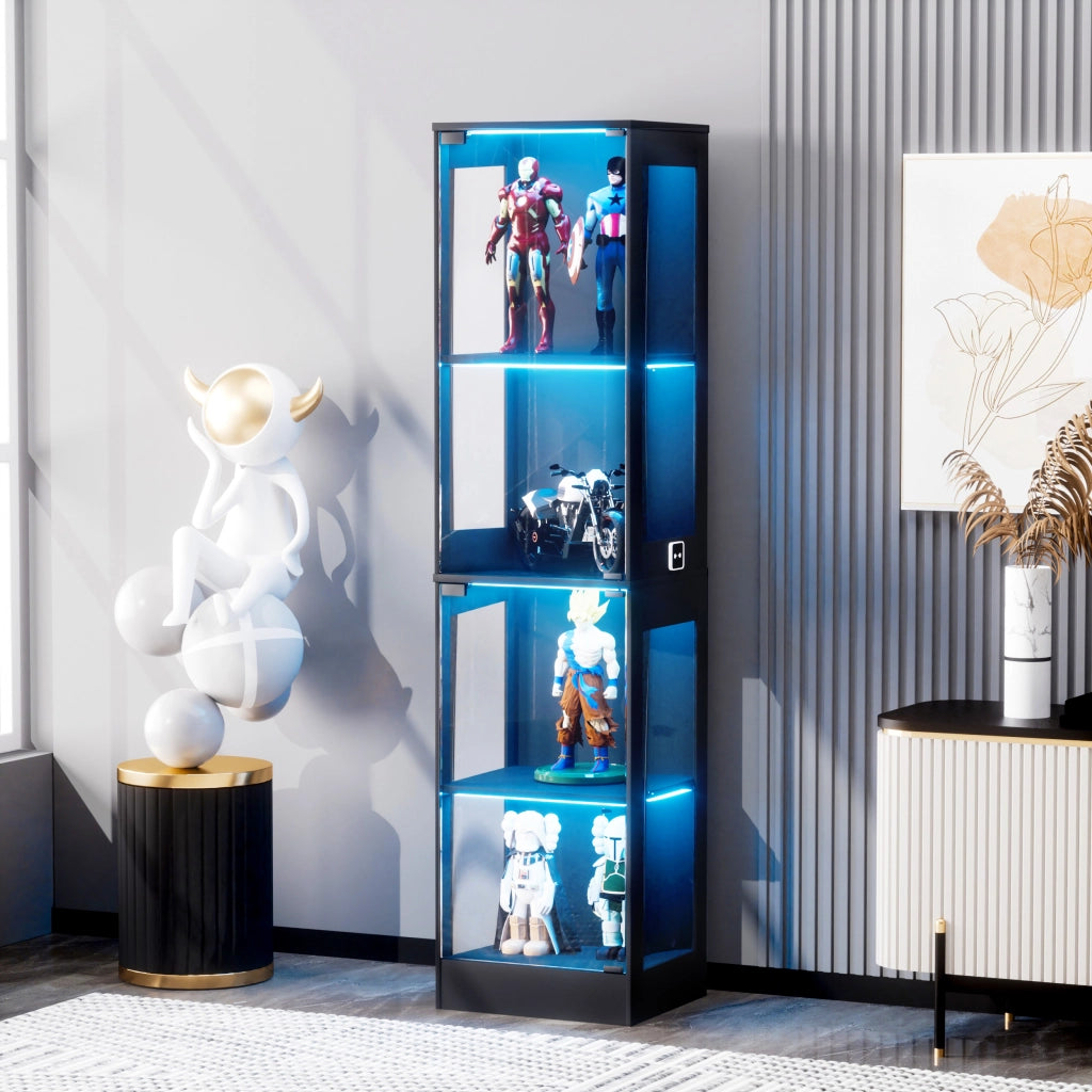 Vetrina verticale con ante in vetro; LED a tre colori e sensore di movimento 40x35x165 cm