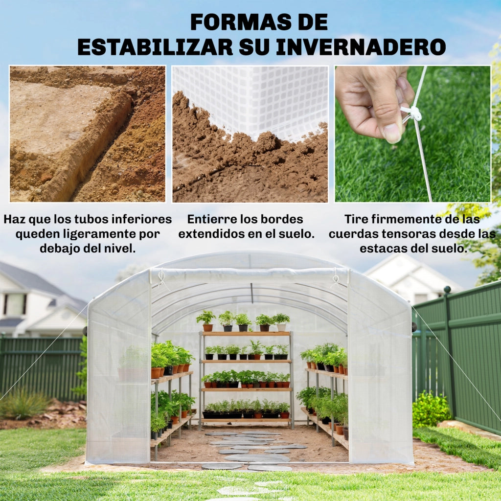 Serra Tunnel 6x3x2 m ¨C Minimal ¨C 3 Porte a Rullo, 6 Finestre a Rete, Struttura in Acciaio Zincato Bianco