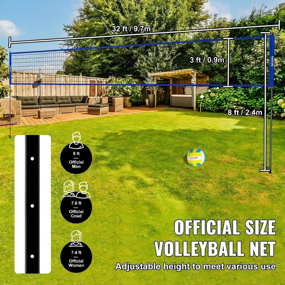 Volleyball Net Height-Adjustable Volleyball Net Set, 9.7 X 2.4 M Portable Beach Volleyball Net, Blue Volleyball Net Foldable Volleyball Net With Volleyball & Carrying Bag, For Garden, Beach